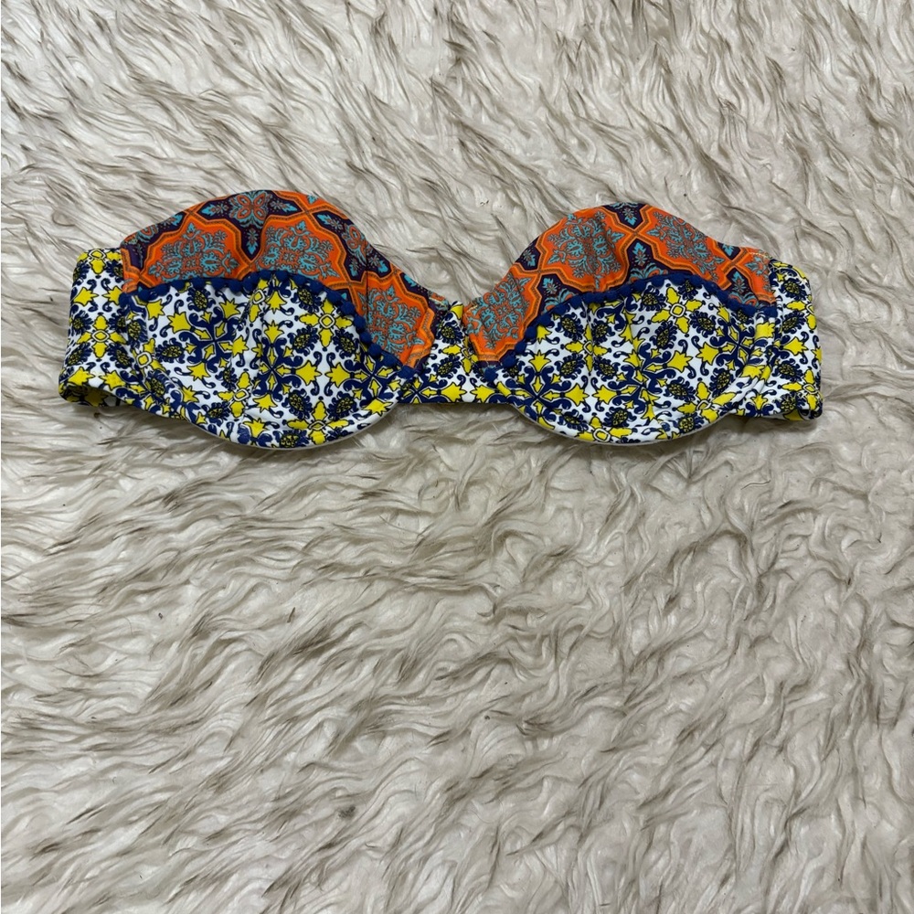 Patterned Bandeau Bikini Top - Orange, Blue, Yellow